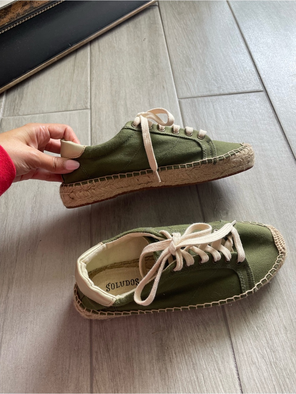 Soludos Army Green Tennis Espadrille Sneakers Women’s Size 7 Olive Canvas LaceUp - Picture 8 of 11